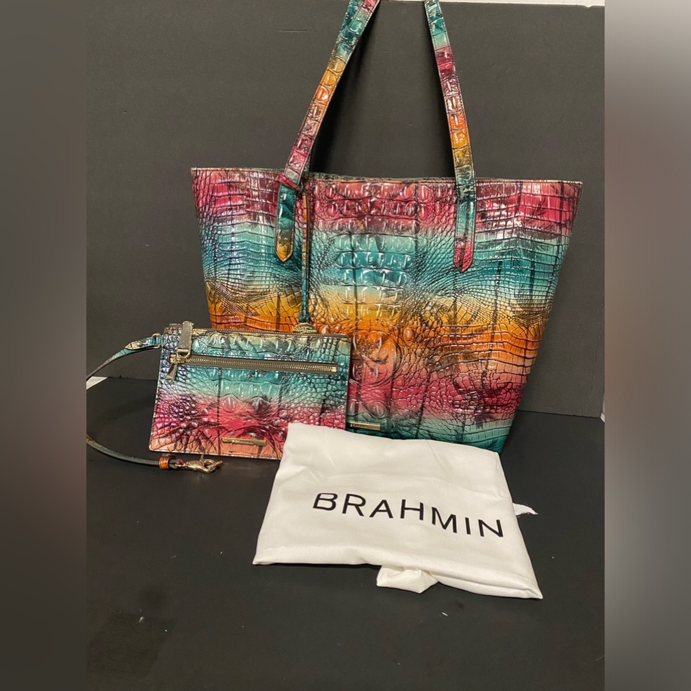 Brahmin Multicolor Croc-Embossed Tote and Wristlet Set